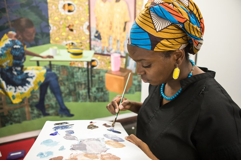 Njideka Akunyili Crosby in her studio