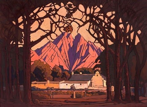 Jacob Hendrik Pierneef, Farm Jonkershoek with Twin Peaks Beyond, Stellenbosch