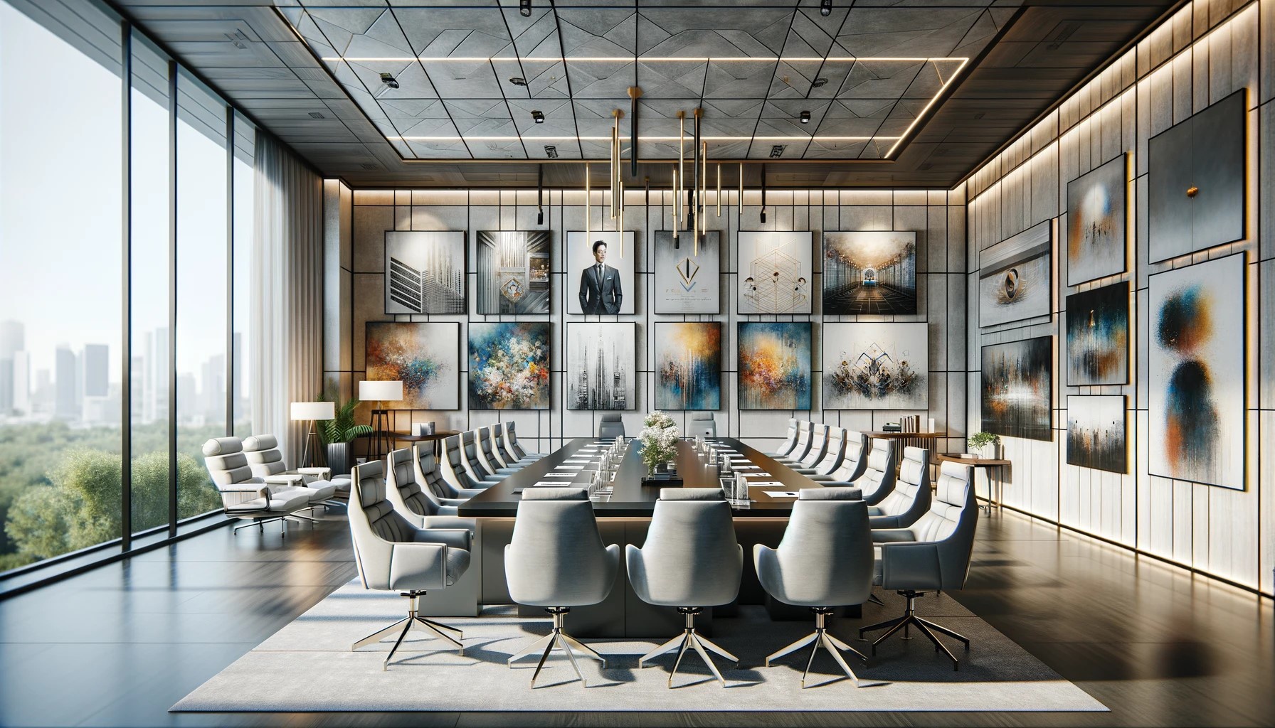 Contemporary corporate boardroom with art
